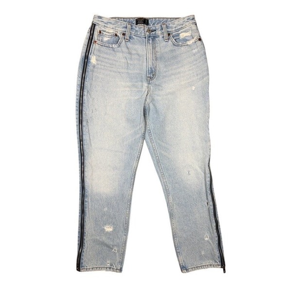 Abercrombie & Fitch Denim - Abercrombie & Fitch Annie High Rise Girlfriend Jeans Light Wash Side Zip 29 8R